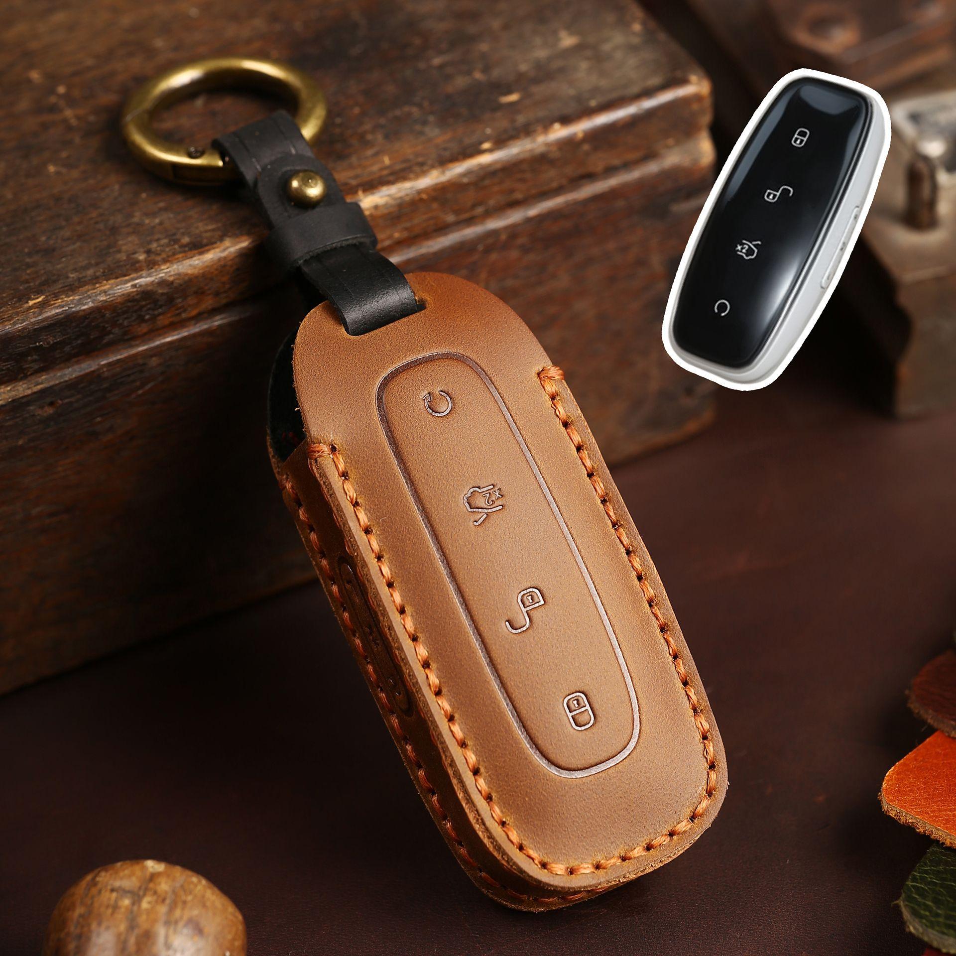 

Full Grain Leather DENZA D9 Key Fob Cover for 2022-2025 Hybrid Models - Handmade Full Wrapped Protector Luxury MPV Car Key Case коричневый
