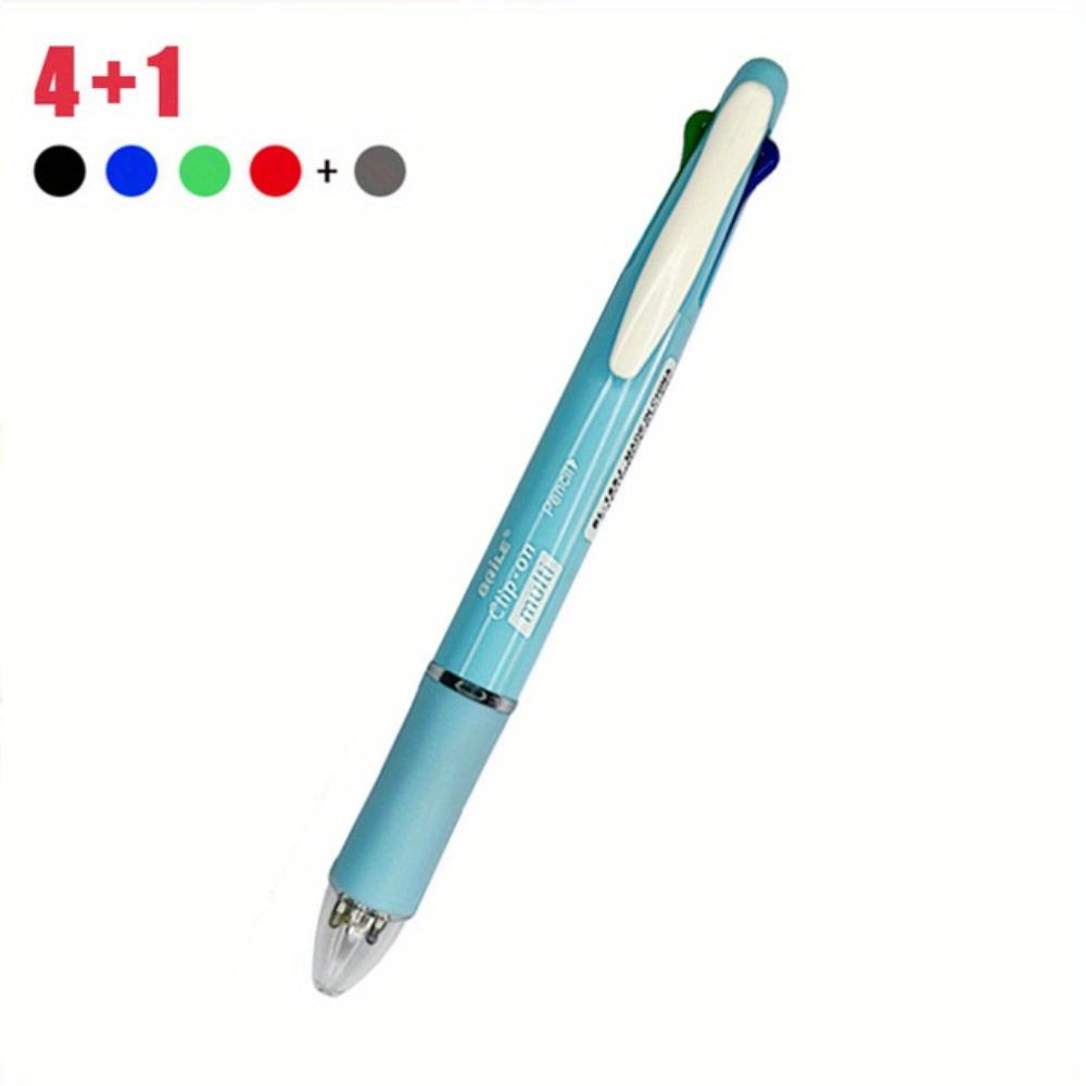 1pcs 4 Colors Ball Pen Multicolor Ballpoint Pens 5 in 1 Clip-on Multicolor Retractable Pen with Pencil&Eraser Soft
