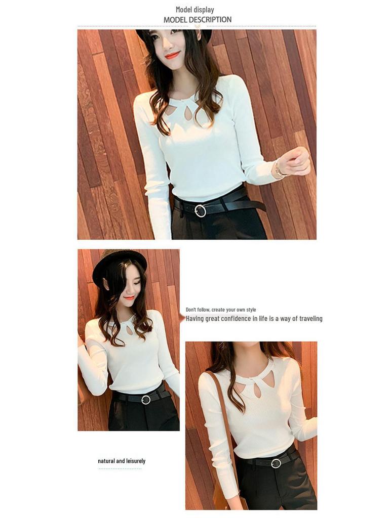 Autumn Cutout Halter Neck Knitted Pullover - Women's Slimming Long Sleeve Sweater