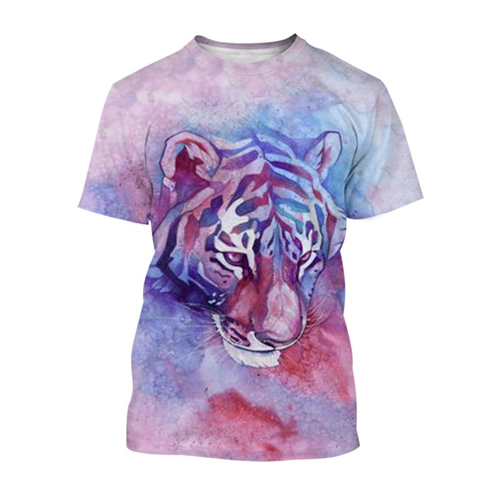 Men's T-Shirt Cute Tiger 3D Print Fashion Cartoon Pattern Short Sleeve O-Neck Pullover Top Leisure Loose Comfortable Clothing