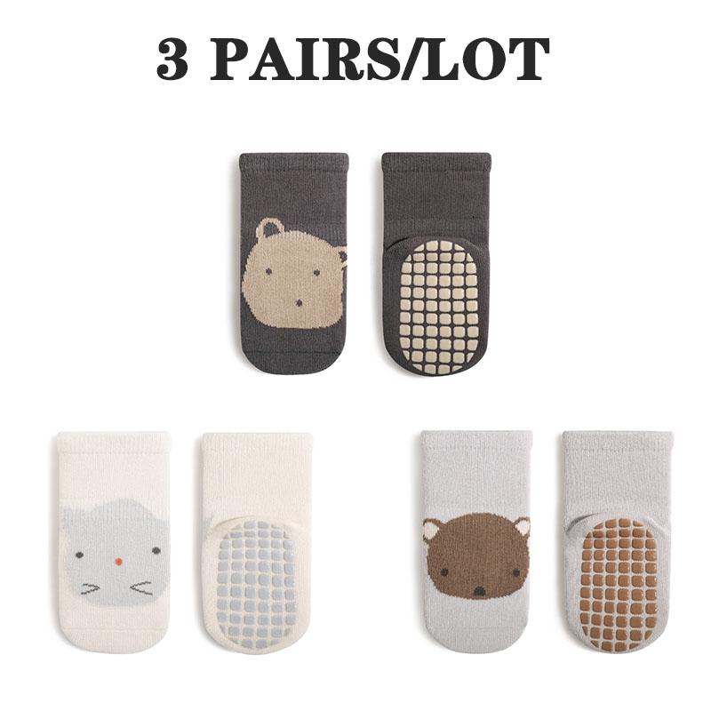 

3 Pairs/Lot Baby Floor Socks Fall Winter Indoor Full Sole Newborn Socks Rubber Non-Slip Cute Cartoon Baby Toddler Tube Socks S(0-1Y)