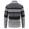 Men's Thickened Velvet Stand Collar Color Block Knit Cardigan Sweater Jacket for Autumn/Winter
