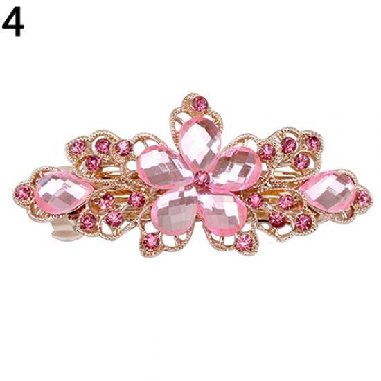 Dammode Blomma Blad Glänsande Strass Hårklämma Hårnål Smycke