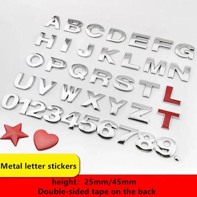 1Pcs 3D Metal 45mm 25mm DIY Letters Alphabet Emblem Numbers Chrome Labeling Car Sticker Digital Badge Accessories