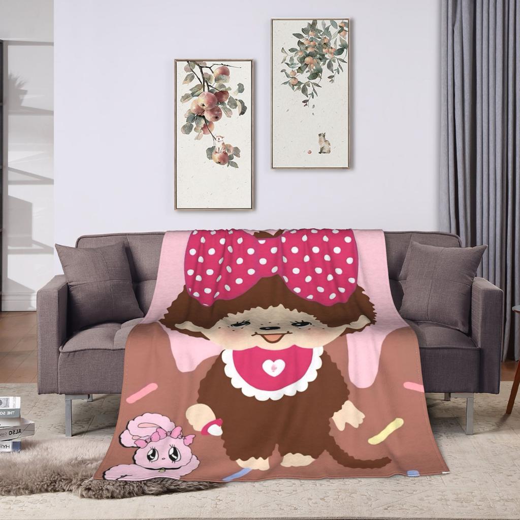 Cute Monchhichis Blankets Coral Fleece Plush Summer Breathable Super Soft Throw Blanket for Sofa Outdoor Quilt