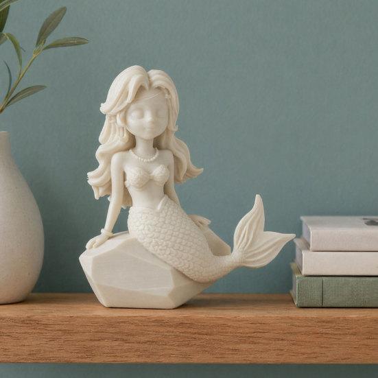 Baizihuahu 3D Printed Mermaid Action Figure, Dark Gothic Style Figurine with Matte Black Finish, Movable Joints & Wide Rock Base, Decor for