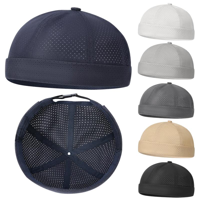 Retro Brimless Docker Cap Quick Drying Adjustable Mesh Hat For Women Men Summer Solid Color Breathable Skullcap