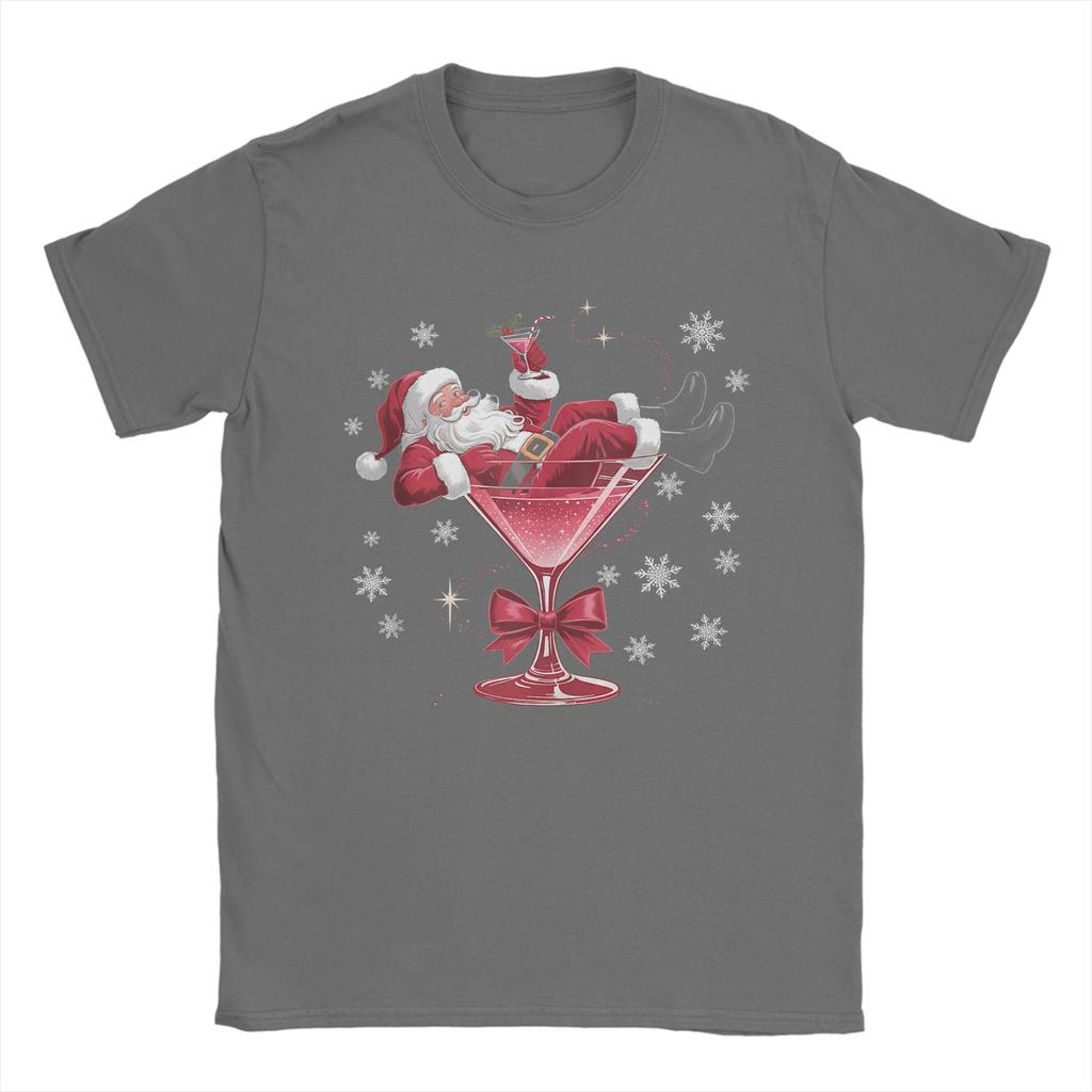 Santa's Hot Mess Christmas Martini Funny Party Cotton T Shirt For Men Summer T-Shirts O Neck Hippie Tees Plus Size Cheap Tops