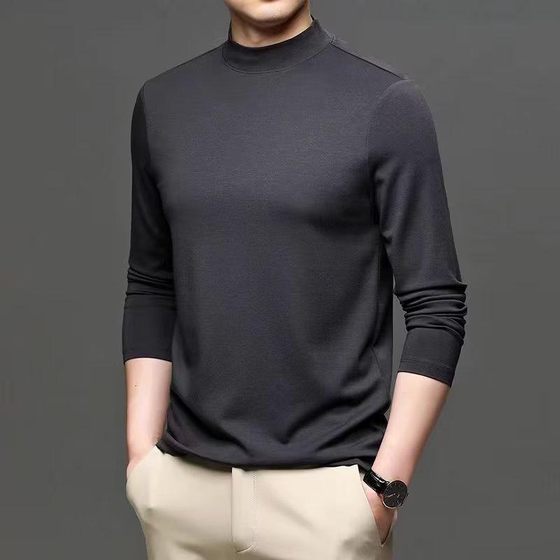 

Мужская футболка со средним вырезом и длинным рукавом: Повседневный, универсальный, однотонный свитер с высоким воротом для осени и зимы L