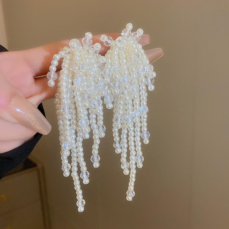 French Retro Pearl  Bow Tassel Dangle Earrings For Women  Elegant Tassel Jewelry Party Gifts