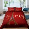 Eiffel Tower Duvet Cover Set King Size Love Heart Bedding Set Paris City Polyester Building Set For Girls France Urban Style