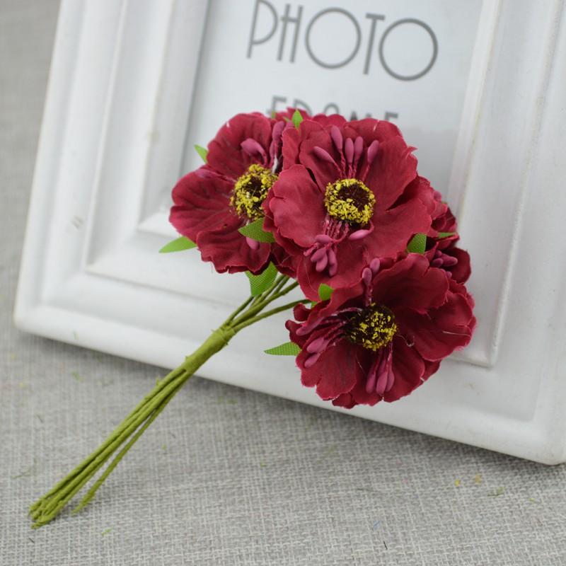 6pcs/lot Cherry Blossom Artificial Flowers Wedding Car Vase for Home Decoration Bride Bouquet Handmade Silk Plants