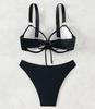 Women's Swimsuit Sexy Black Hard Back Wide Shoulder Straps Rear Tie High Waist Bikini Split Set Beachwear Bathing Suits