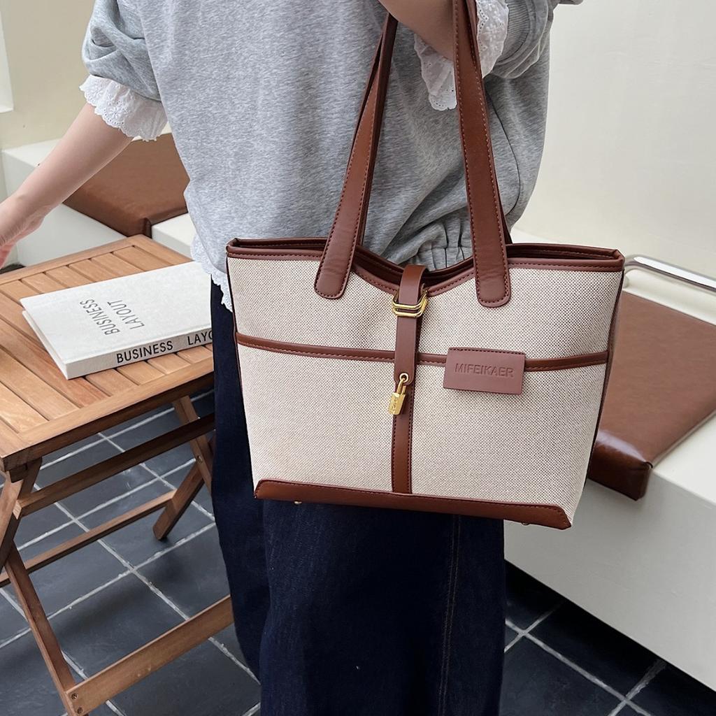 2025 New Niche Contrasting Colors Fashionable Large-capacity Tote Bag Canvas Hand Bag Shoulder Bag Messenger Bag