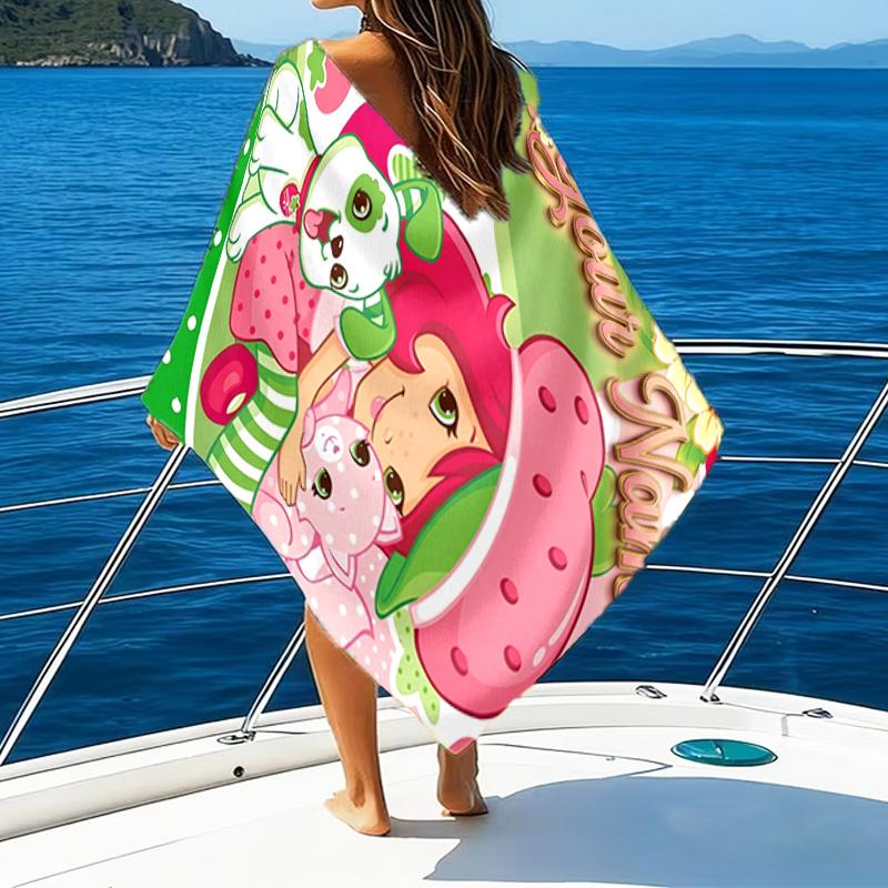 1pc Princess Strawberry Beach Towel with Custom Name, Beach and Seaside Swimming Pool Equipment, Fashion Pattern, Rectangular, Travel Essential