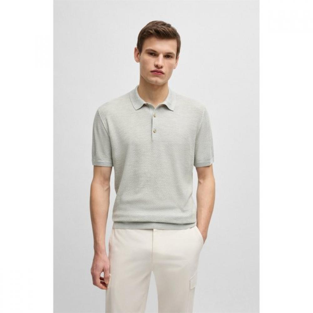 

Boss Silk Mix Knit Polo Open Grey 50542127072 XXL