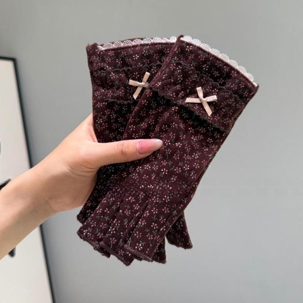 Women's Fit Half Finger Gloves Floral Pattern Touchscreen Gloves Soft Warm Gloves Writing