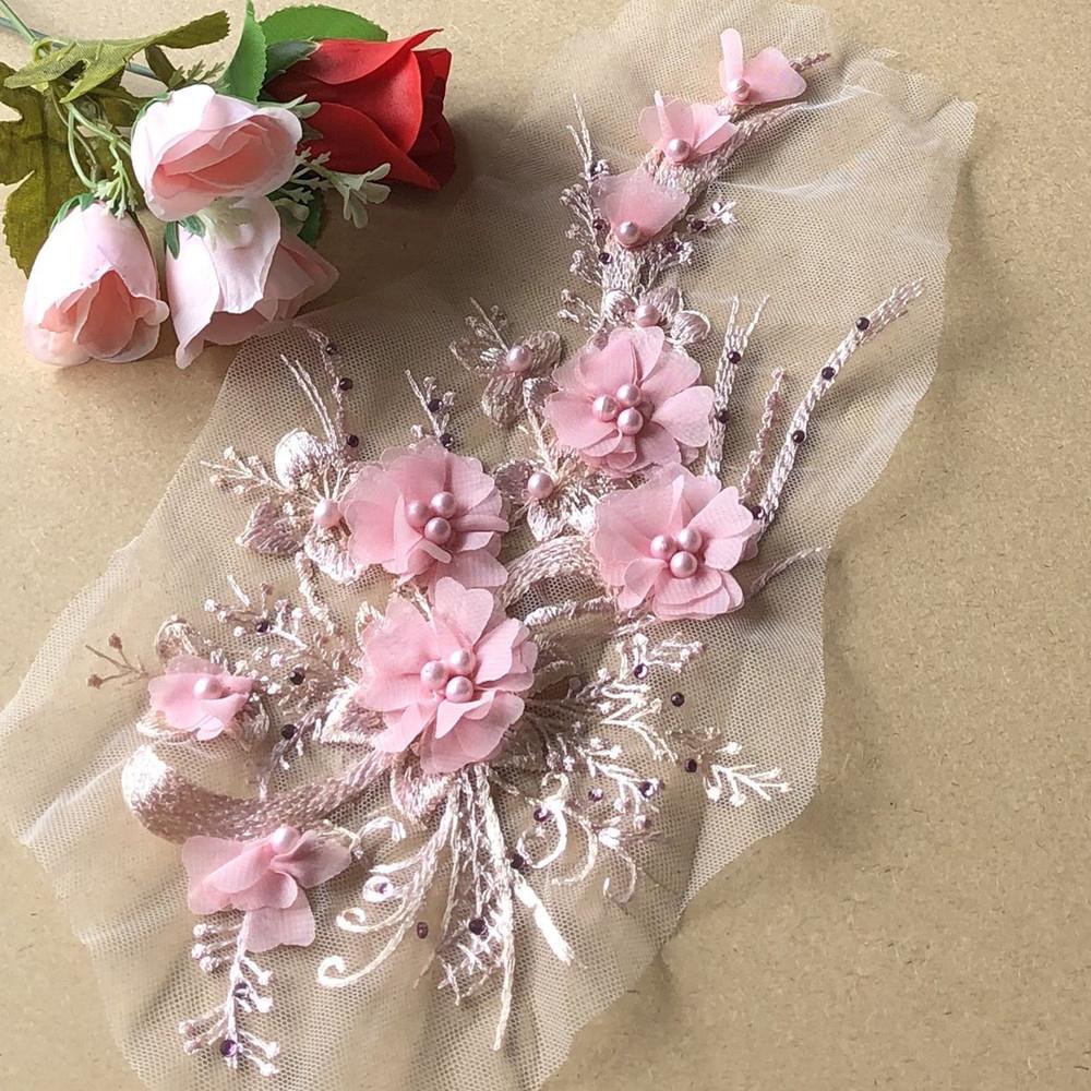 1 Pcs Rple Pink Yellow Blue Lace Flower Stickers 3D Flowers Wedding Dress DIY Fashion Patch Lace Fabric For Hair Band Scrapbooki
