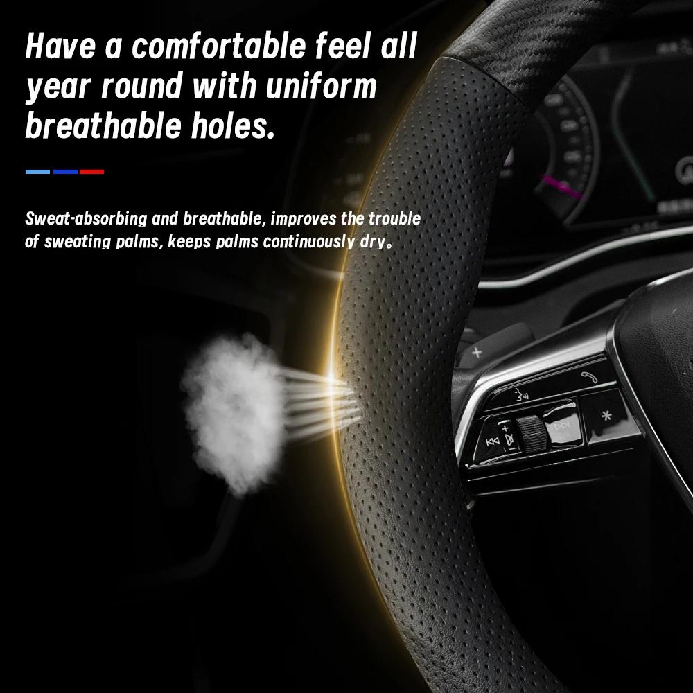 För KIA Kolädertextur Perforerat Läder Rattöverdrag Sportage Nq5 Rio 3 4 Ceed Jd Stonic Stinger Forte Picanto