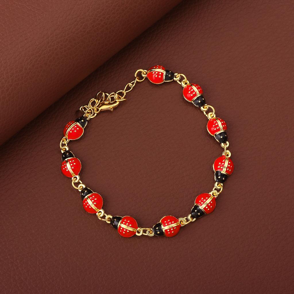 Fashion Charm Cute Seven Star Ladybug Autumn Chrysanthemum Red Insect Connection Bracelet Women Party Music Jewelry Accessories