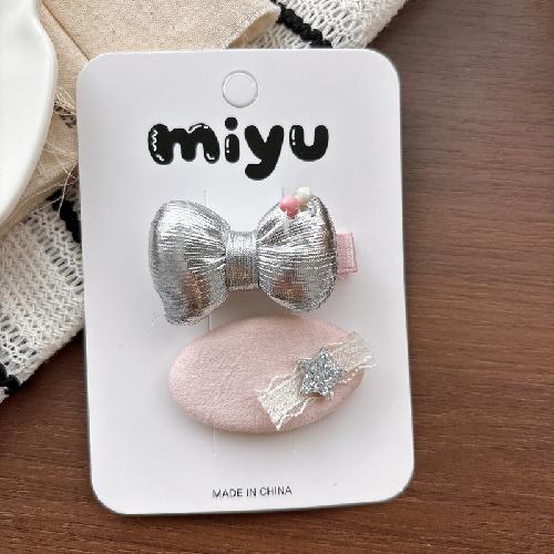 2pcs/lot Silver Bow Hairpin Sweet Girl Pink Bangs Side Clip Hairpins Kids BB Clip Children's Hair Accessories Barrettes Headwear