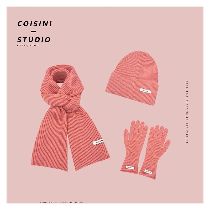 Season fashion new literary and retro knitted wool scarf three-piece set women's warm and cold neck scarf men