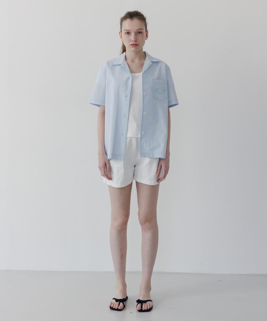 Tudument Stitched Open Collar Shirt L.Blue