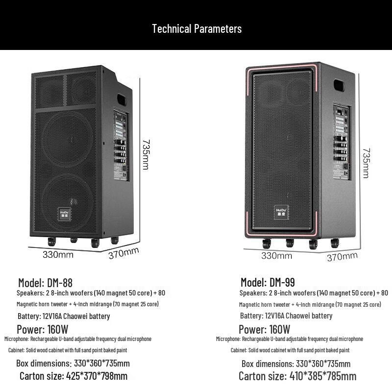 HuiDu DM-88 Portable Dual 8-inch PA Speaker