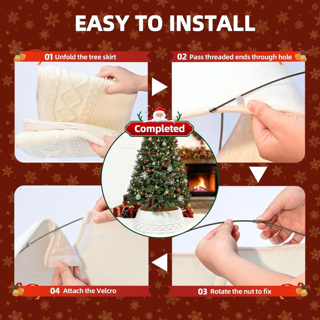 White Knitted Christmas Tree Base Cover Fits 7.5-12 Foot Christmas Tree Modern Country Wind Tree Circle Skirt