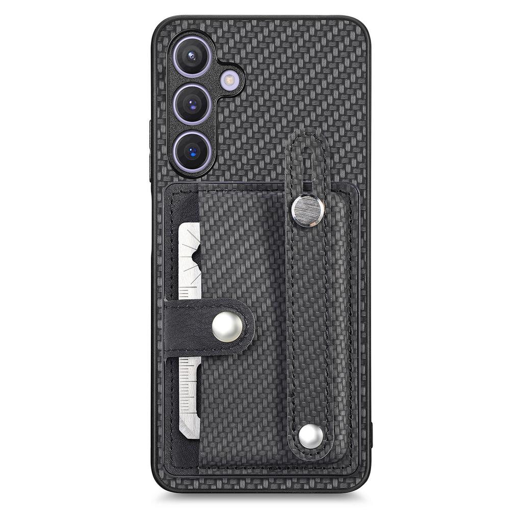 For Samsung Galaxy S25+ Case Carbon Fiber Texture Leather Phone Back Cover with Card Holder