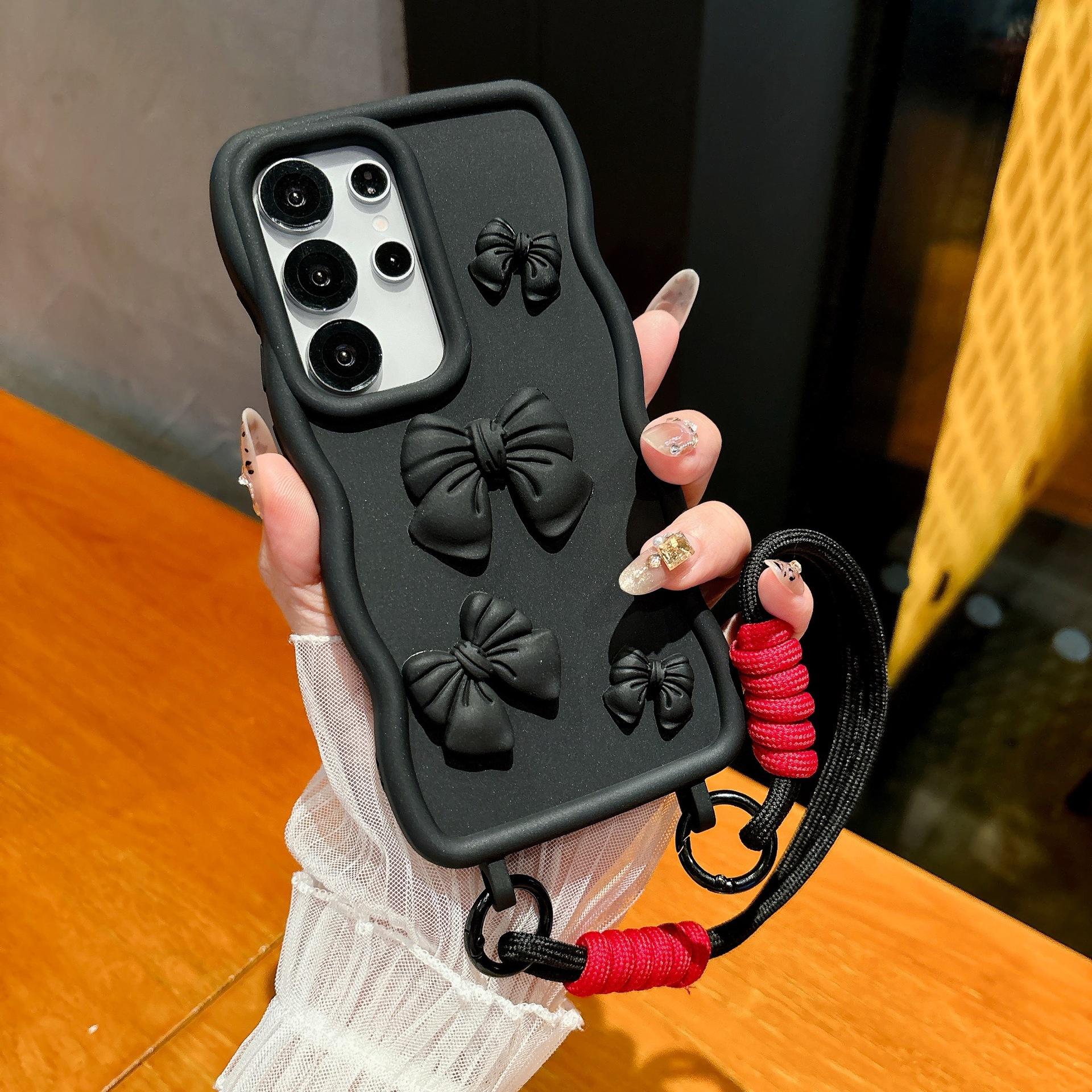 

Чехол для мобильного телефона Samsung S25ultra с большими волнами, милым бантом, S24plus, со встроенным отверстием для шнурка Galaxy S24 Plus