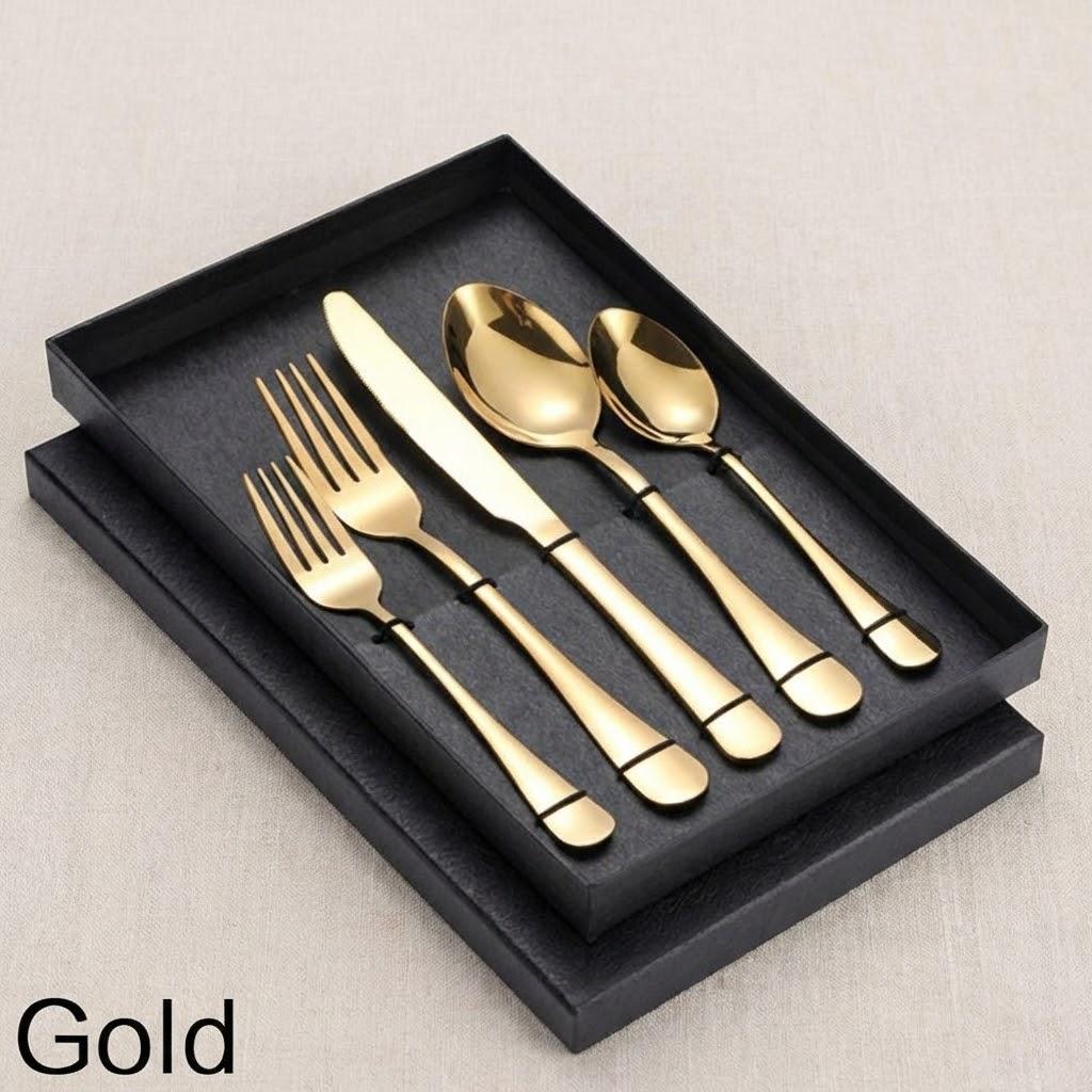 5PCS Stainless Steel Flatware Set Elegant Cutlery for Travel Camping Gift Box Ideal for Weddings Home Use