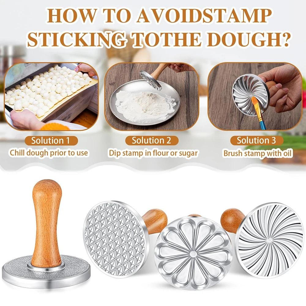 Cookie Stamps Round Metal Cookie Press Cutter Mold with Wooden Handle Biscuit Fondant Pastry Cutter Baking Accessories Tool