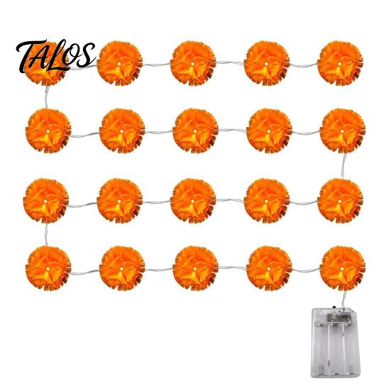 Flashing Orange Flower Lights Artificial Marigold String Lights, 20/40 LED Cempasuchil Garland Autumn Thanksgiving Party Decorations for Dia