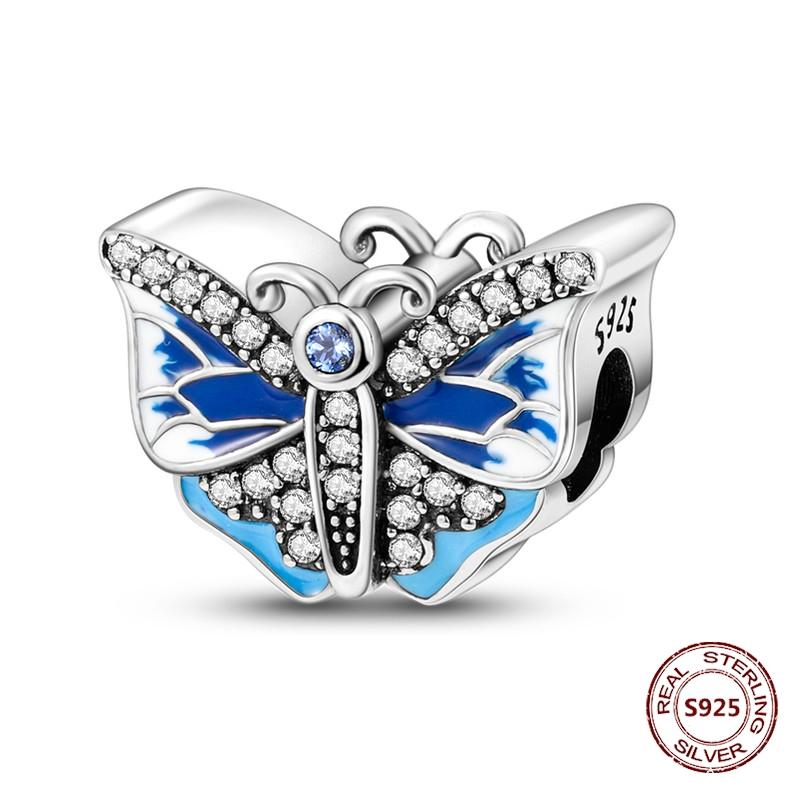 Butterfly Charm copper Authentic Pink Blue Zircon Fly Butterflies Safety Chain Clip Charm Bead Charms Compatible With Bracelets Do It Yourself Jewelle