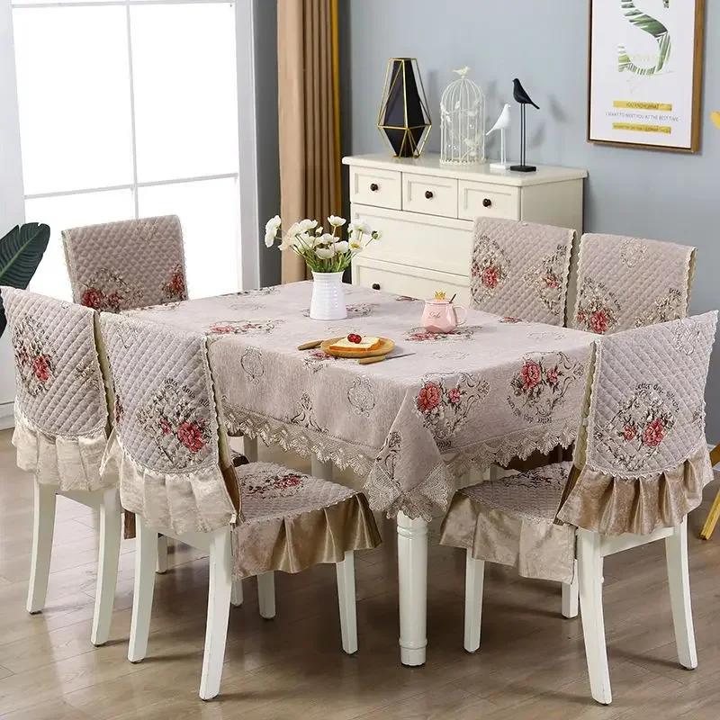 Rectangular Dining Table Cloth Chairs Cover Set Home Tea Table Cloth Lace Chairs Cushion Round Tablecloth Anti Slip Stool Cover