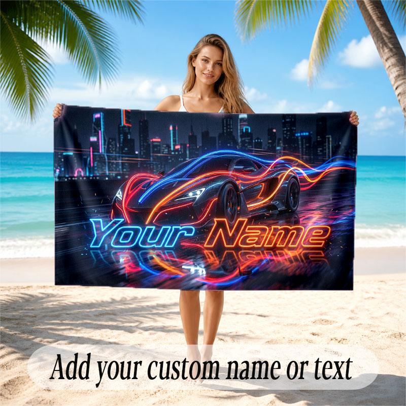 Neon Abstract Theme Beach Towel Personalized Custom Name & Text Soft Quick Dry Beach Towel for Swimming Travel