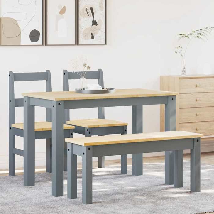 VidaXL Ensemble à manger Panama 4 pcs gris bois de pin massif, ensemble de table à manger, table et chaises de cuisine, 3345168