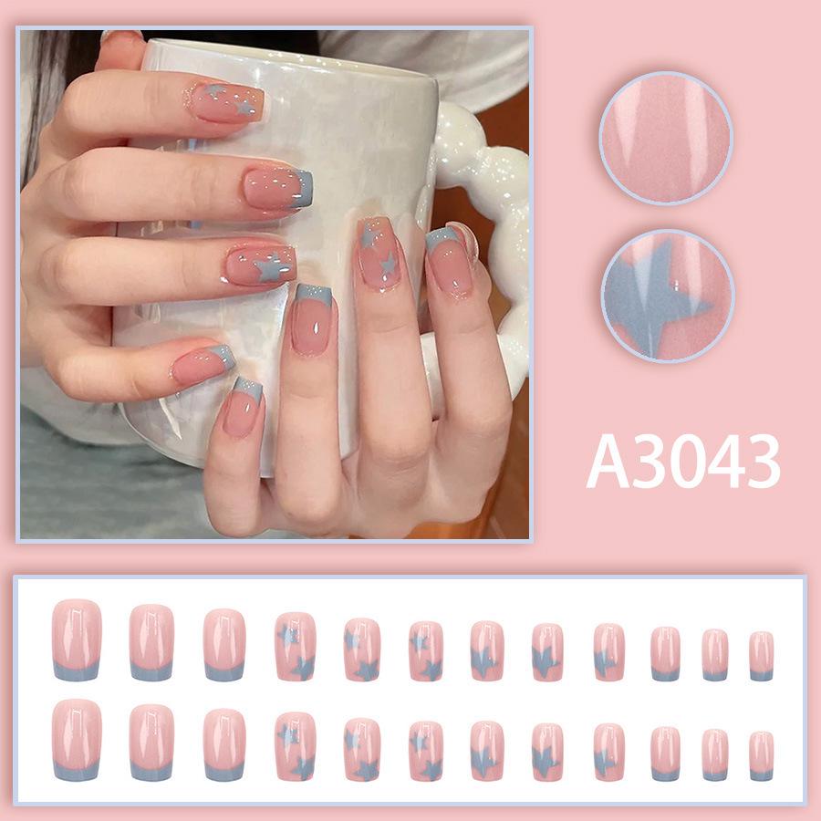 French Girl Pink Star Nails: Cute and Versatile, 24 Piece Wearable Nail Stickers for Everyday Use