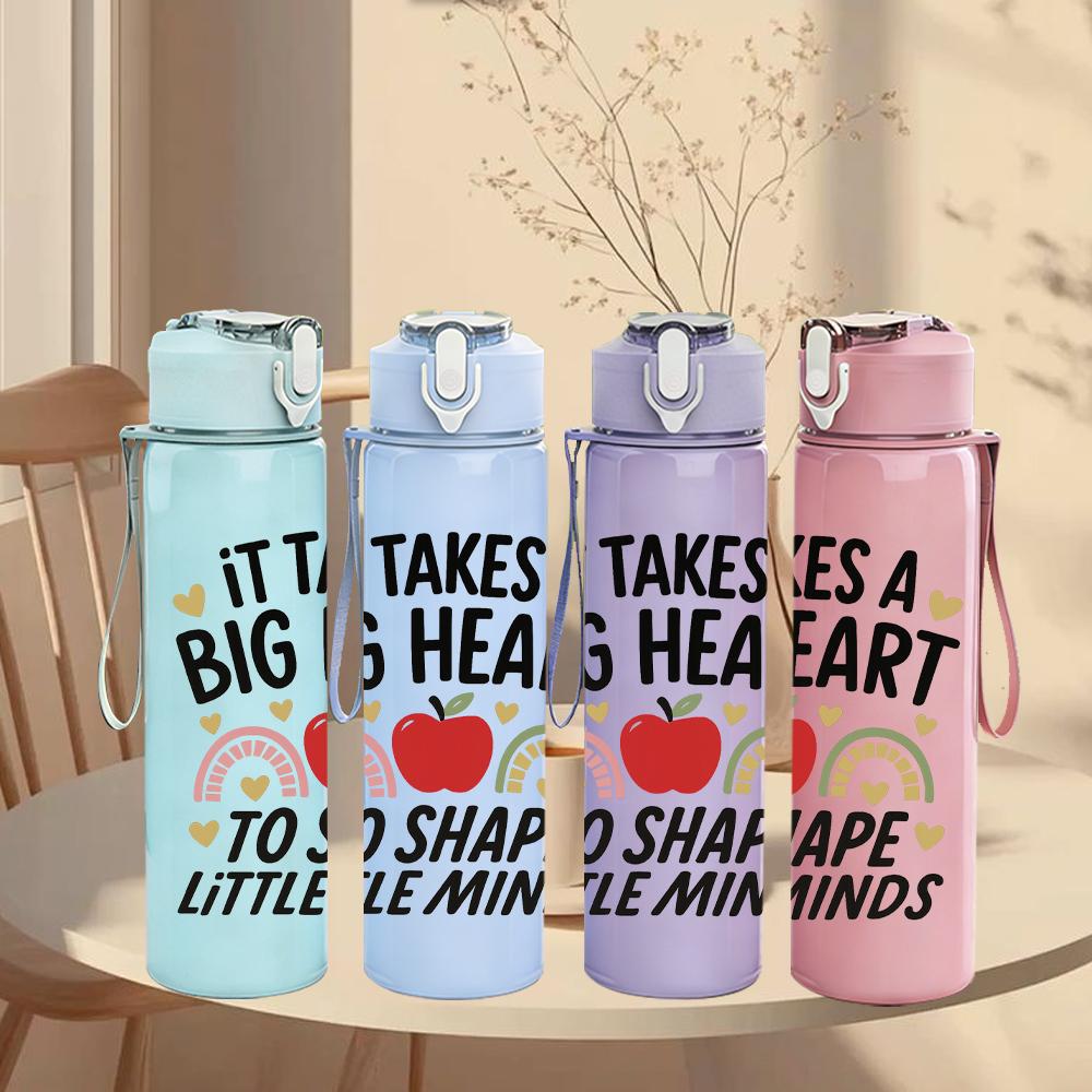 1PC Teacher Inspirational Quote 750ml Color Plastic Sports Water Bottle Leakproof Flip Straw Lid For Sports Office Home Use