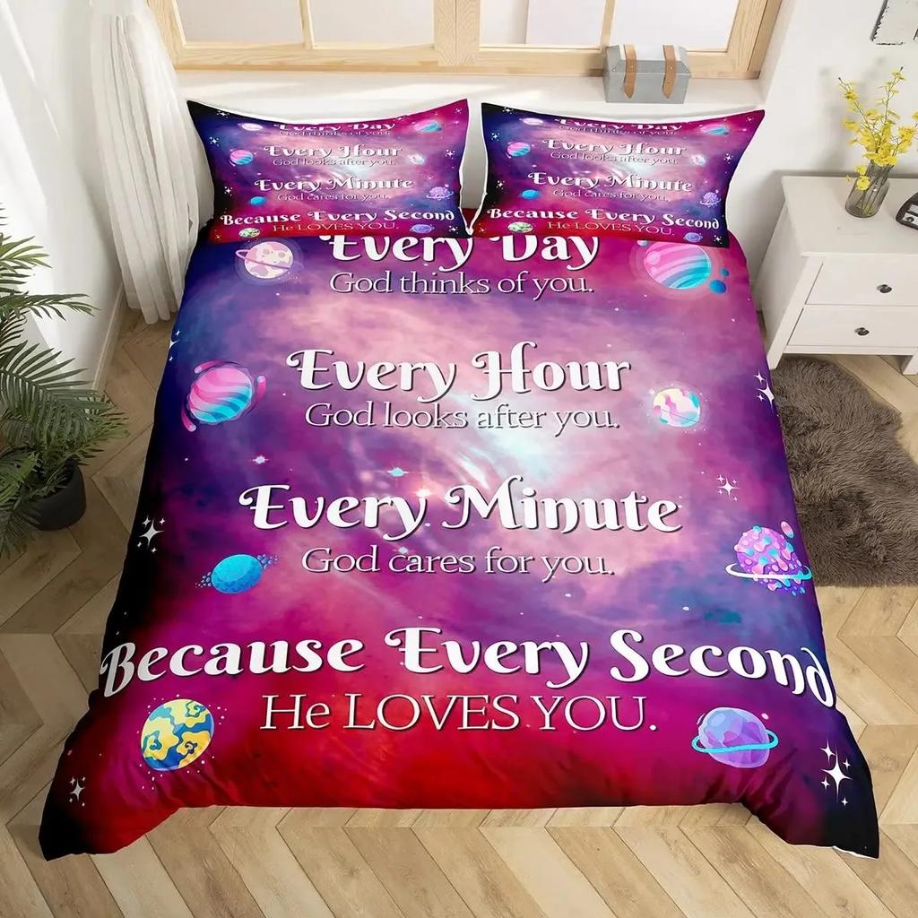 Heilende Bettbezug-Set Sternenhimmel Galaxie Schmetterling Inspirierende Gedanken Gebete Bettwäsche-Sets, Positive Energie Bettdeckenbezug