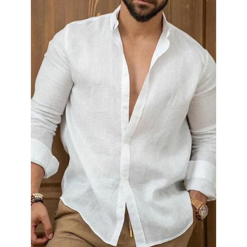 Men S Long Sleeve Solid Color Casual Cotton Linen Shirt