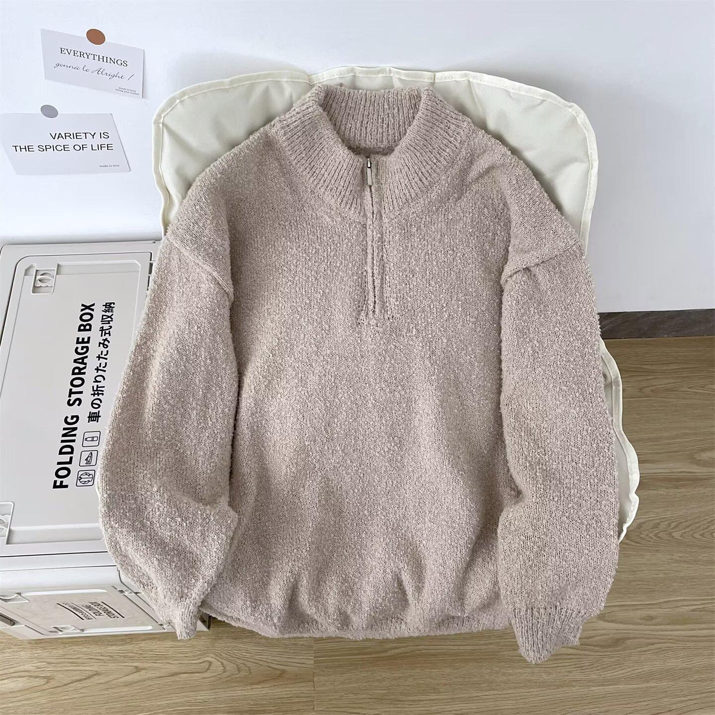 

Men s Retro Japanese Half-Zip Stand Collar Knit Pullover for Autumn/Winter L