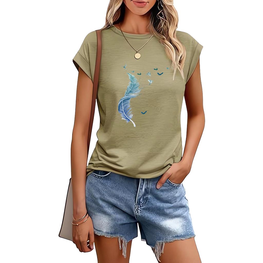 Women Fashion Round Neck T-shirt Sring&summer Casual Ladies Print Tee Shirt