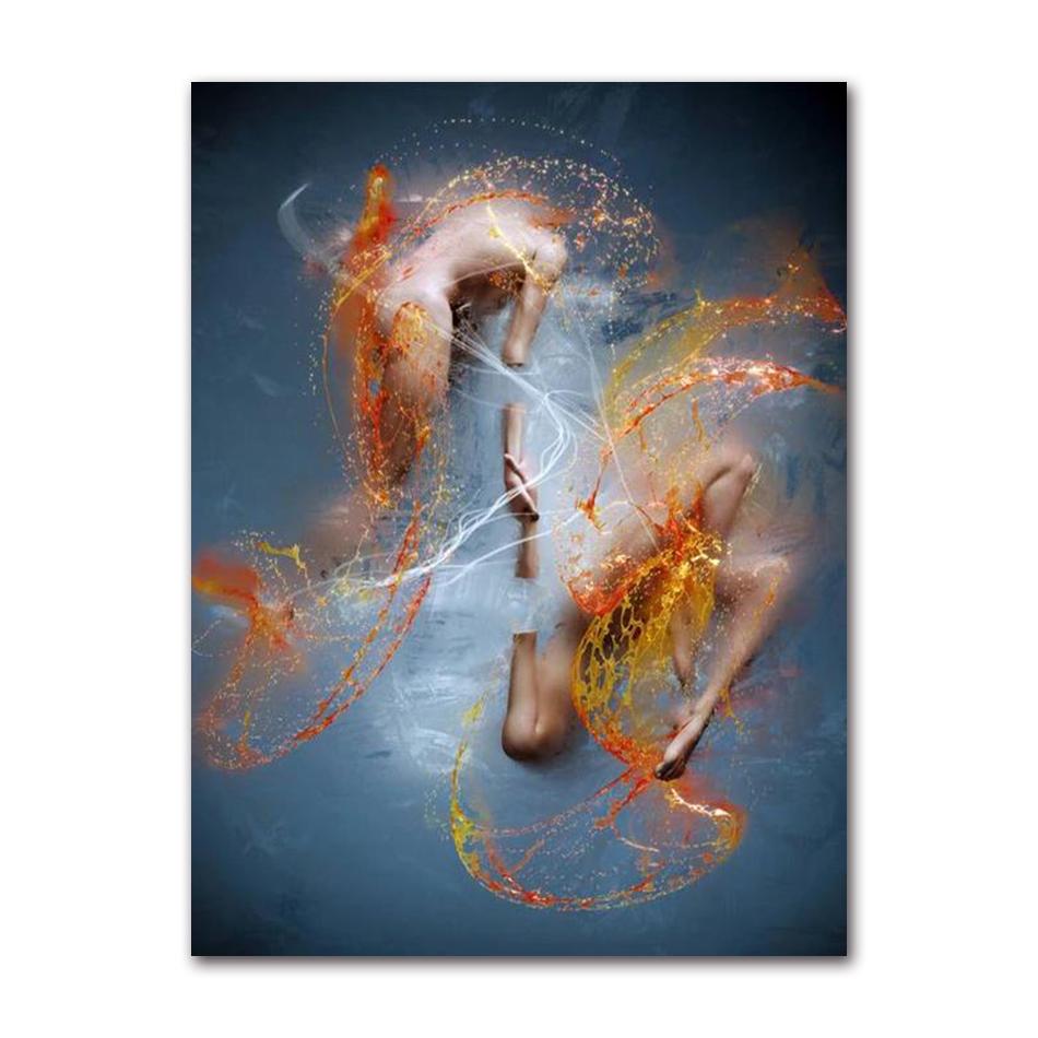 Abstract Metal Figure Statue Canvas Painting Poster and Prints Golden Portrait Sculpture Wall Picture for Living Room Home Decor