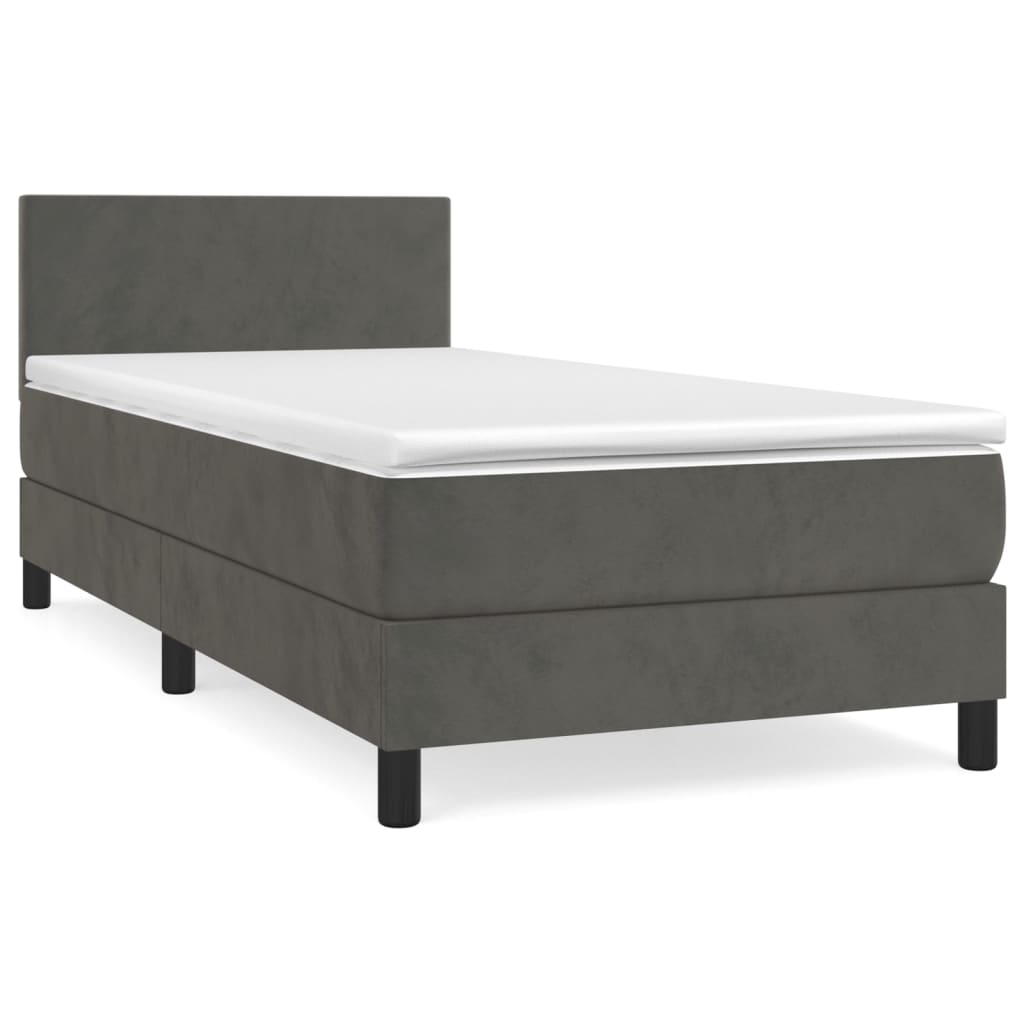 Vidaxl Continental Bed With Mattress, Dark Grey Velvet, 100X200Cm