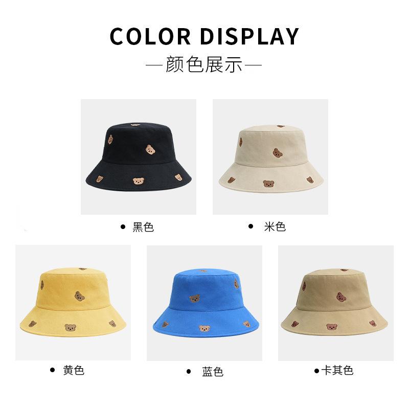 Japanese Cute Embroidered Bear Fisherman Hat Children Summer Outdoor Travel Shading Sun Protection Casual Versatile Basin Hat Men