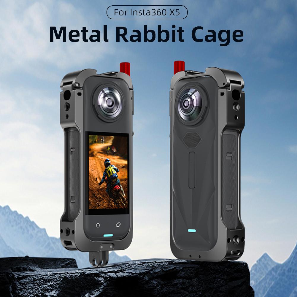 Camera Cage with Lens Guard Quick Release Action Camera Frame Cold Shoe Mount Housing Case for Insta360 X5 Camera Accessories