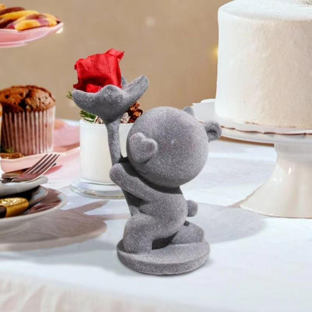 Kneeling Position Flocking Animal Bear Figurine  Birthday Proposal Confession