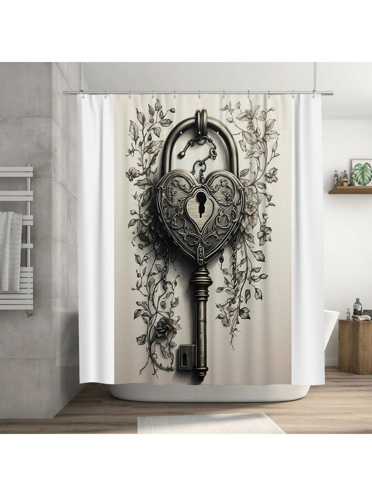 Vintage Heart Lock Shower Curtain | Elegant and Romantic Bathroom Decor 90X180cm